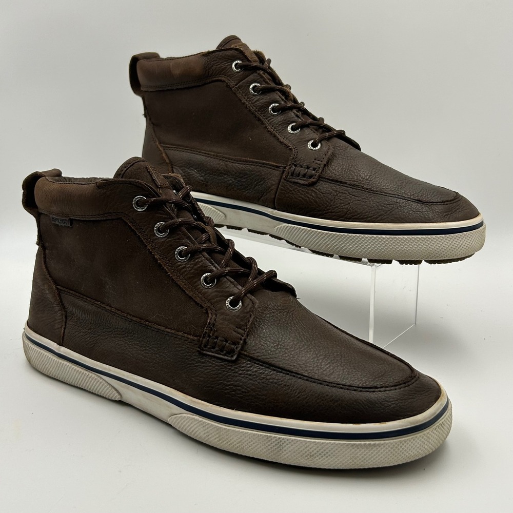 Sperry Halyard Sneaker Boots Leather Chukka Mens 12 Brown Mid Top Preppy Rugged‎